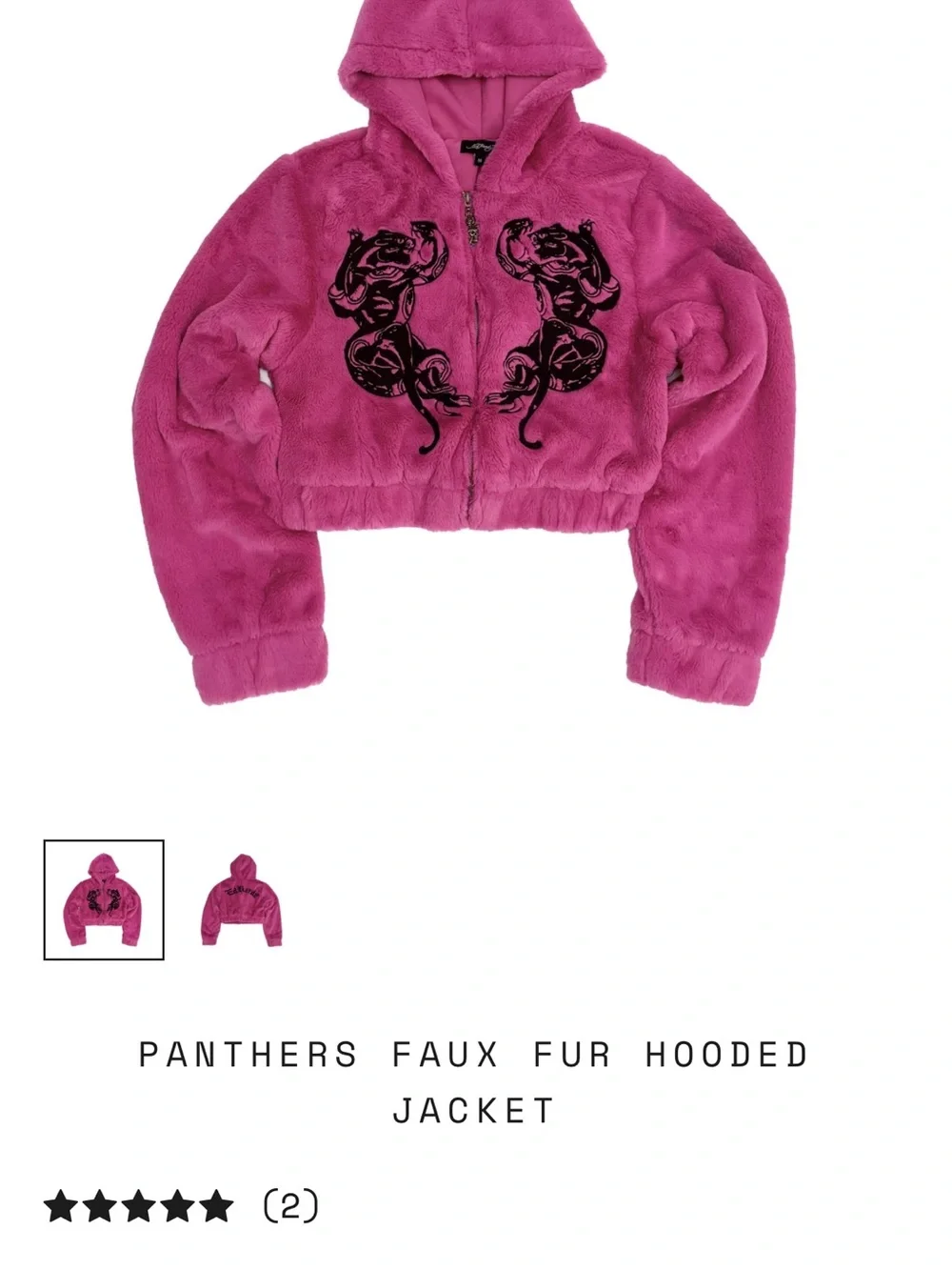 Ed Hardy Hot Pink Faux Fur Cropped Hooded Jacket with Black Panther Motif